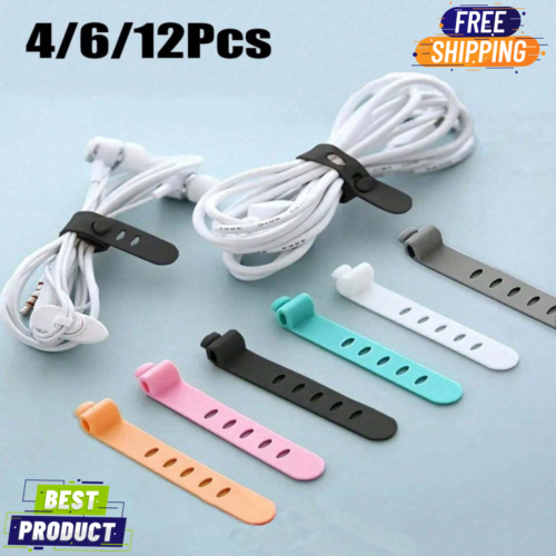 6pcs Multi-Color Reusable Silicone Cable Ties Multifunctional Twist & Bag Clips