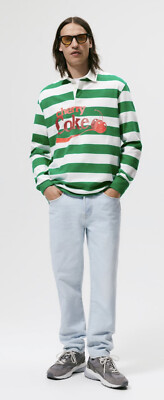 Zara CHERRY COKE © THE COCA-COLA COMPANY STRIPED POLO SHIRT SZ L