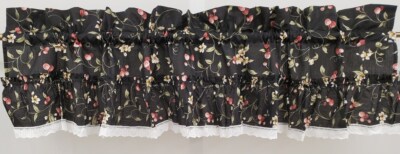 Black Cherries Small All-over Print Cafe Window Tiers or Valance MANY STYLES