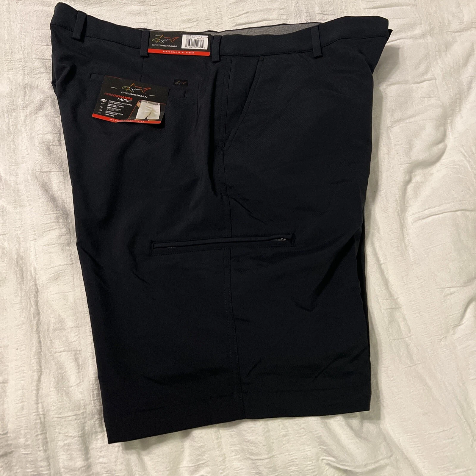 Greg Norman Size 40 Classic Black Performance Fabric Golf Short Cargo Pocket NWT