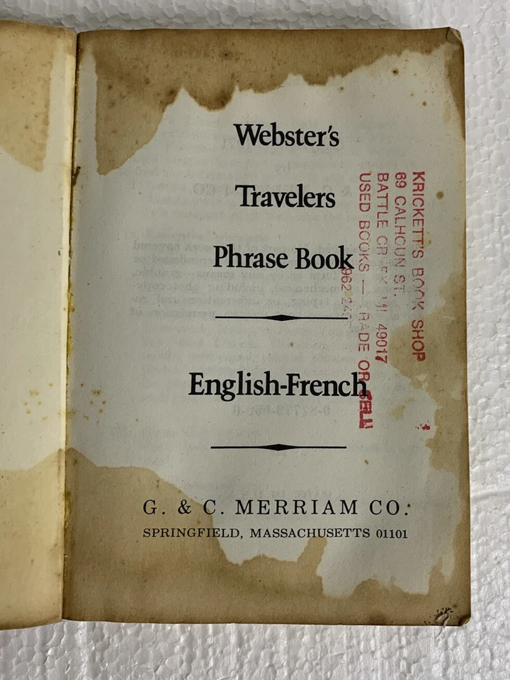 Merriam Webster English French 1971 First Ed Dictionary Travelers Phrase Book - Image 2 of 4