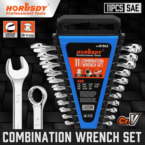 HORUSDY 11Pc SAE Spanner Set Ring Open Imperial Spanners CRV With Rack ...