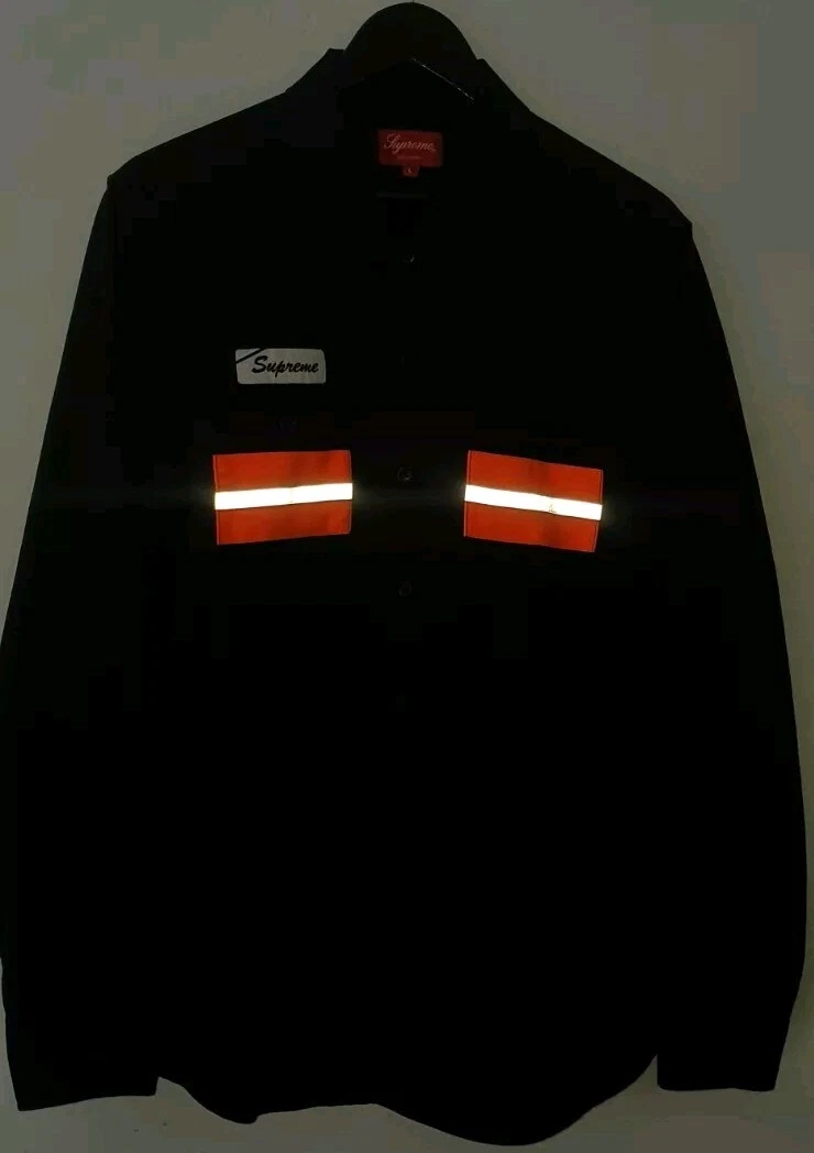 Chemise de travail haute visibilité FW14 Supreme taille L grand noir 2014 ruban réfléchissant 