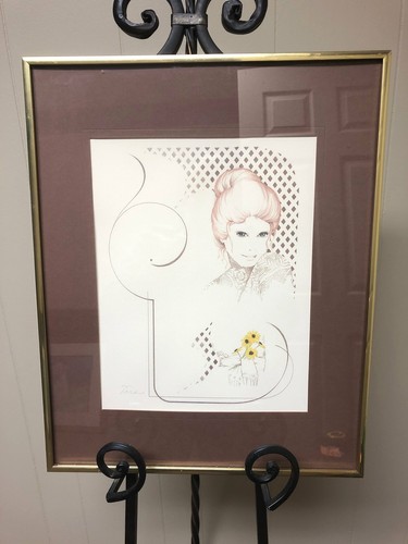 Gold Metal Framed Art Pencil Print Female In Lace Artist Tara