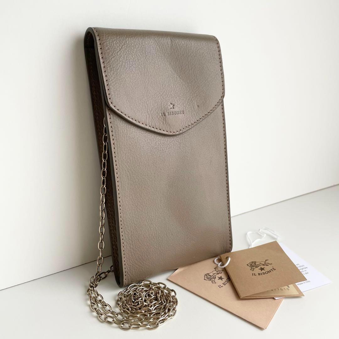 ★IL BISONTE★レディース スマホ ショルダーチェーンバッグ Il Bisonte Mini Smartphone Shoulder Bag Leather ChainStylish