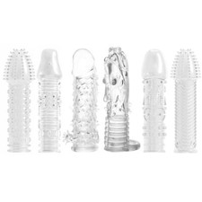 Transparent Textured Penis Extender Sleeve Set, Reusable Condom, 10 Girth, 5"
