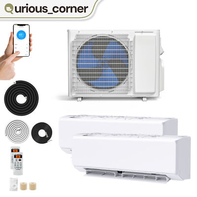18000 BTU SEER22 Mini Split Air Conditioner COOL HEAT Wifi 2-Zone 9000 Ductless