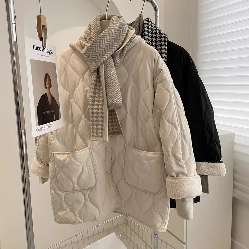 OFF WHITE Giacca donna lana agnello coreana casual cotone nuova calda sciolta spessa cotone jacket