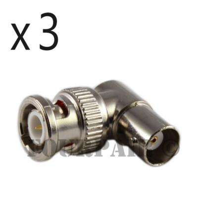 3 Pack Lot -  L-Shaped Right Angle BNC Male to Female Adapter Connector CCTV DVR
