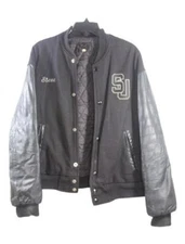 RARE 80's 90's STUNTS UNLIMITED Vintage Varsity Leather Wool Jacket Black Medium