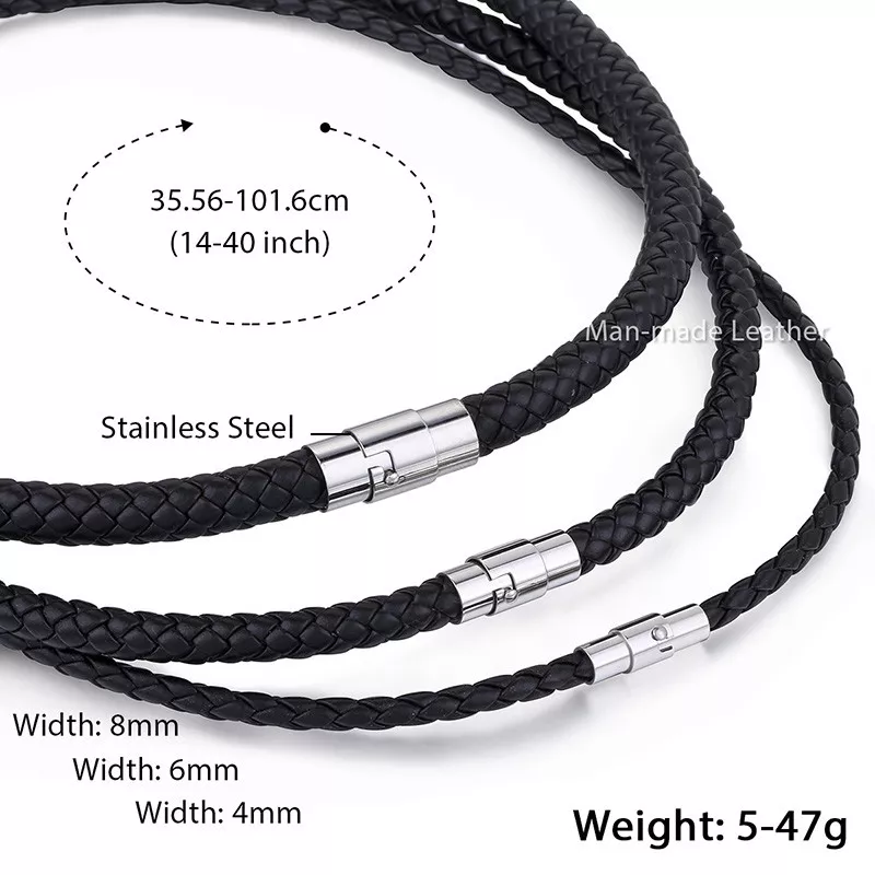 4 6 8mm Brown Black Braided Leather Cord Rope Necklace Women Men