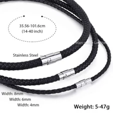 4/6/8mm Black Leather Braid Rope Cord Magnet Necklace Choker Jewelry Gift 14-24“