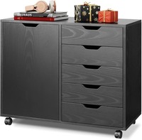 Mobile File Cabinet with 5 Drawers, Printer Stand with Wheels and Door for Home 