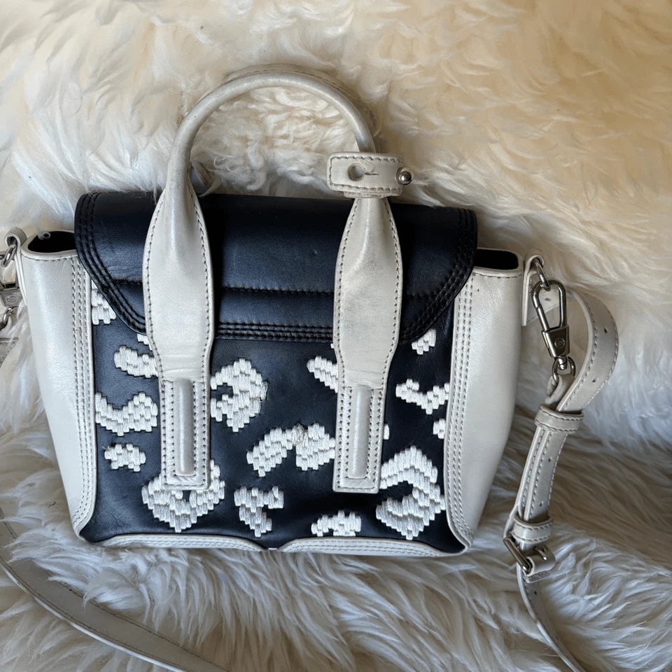 3.1 Phillip Lim Pashli Mini Embroidered Leather Satchel bag in black and white - Image 2 of 4
