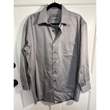Claiborne Mens Grey Pinstripe Dress Shirt Wrinkle Free Cotton Size 16.5 32/33 L