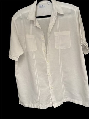 Cafe Luna Mens Linen And Cotton Size Large Short Sleeve Button Up Shirt