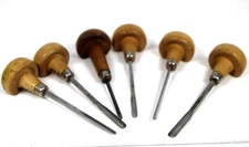 6Pcs Lot Flax Gravers with Wooden Handles Line Engraver Tool Clock Set Inv#JK100