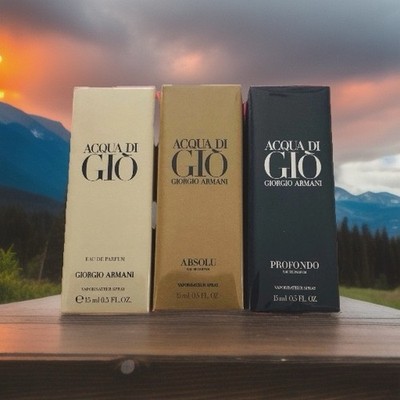 3 Giorgio Armani Acqua Di Gio EDP, Absolute and Profondo Eau de Parfum  15ml 