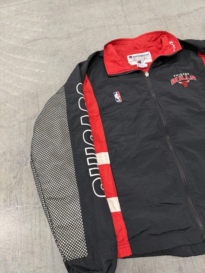 Chaqueta cortavientos vintage años 90 Chicago Bulls rara campeón talla grande Foto 3 de 4
