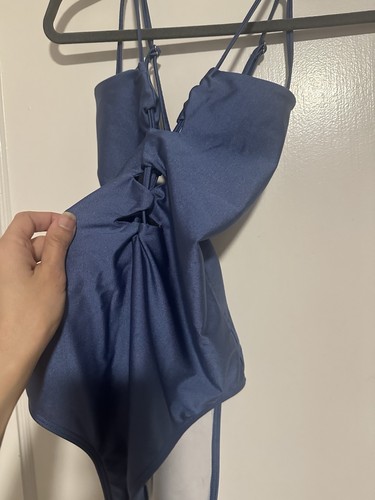 SUBOO Denim Criss Cross Front One Piece Swimsuit Open Back Size 8 US 12 AUS Blue - Picture 4 of 7