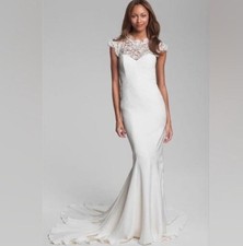 BHLDN Nicole Miller Gown Lauren Lace Back Bridal Wedding Gown Dress Train size 0