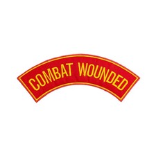 COMBAT WOUNDED Embroidered Rocker Patch - Red & Yellow Biker Top Rocker
