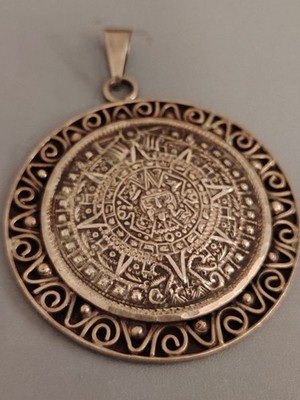 VINTAGE MEXIKO ANHÄNGER 925 MASSIV SILBER AZTEKISCHER KALENDER TAXCO 30,65G
