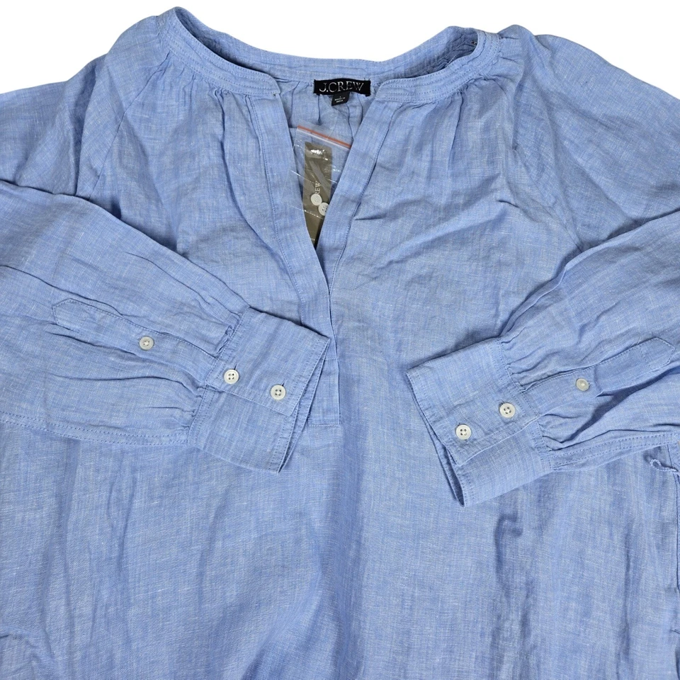 J. Vestido Crew Cabana en Lino Azul Francés CI918 L NUEVO CON ETIQUETAS Cuello en V Manga Larga Cinturón Foto 3 de 4