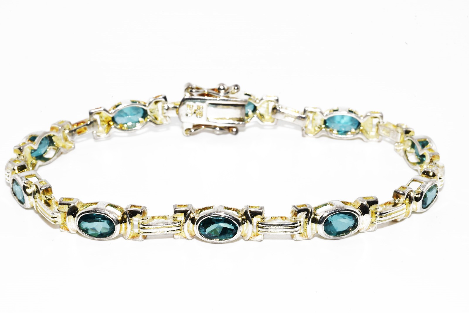 $395 .925 Sterling Silver 5.00CT Natural Oval Cut Apatite Tennis Bracelet