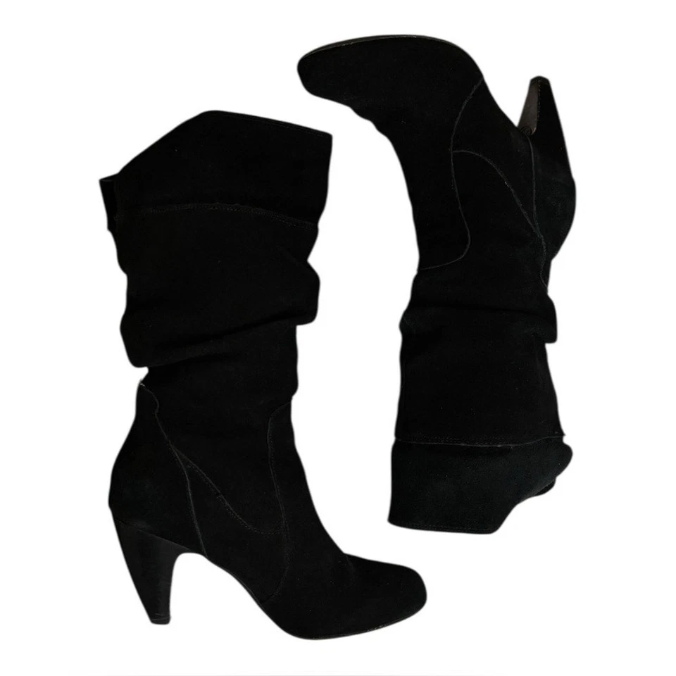 Botas holgadas Maripe Jullian negras de gamuza de cuero talla 9 plegables a media pantorrilla Foto 4 de 4