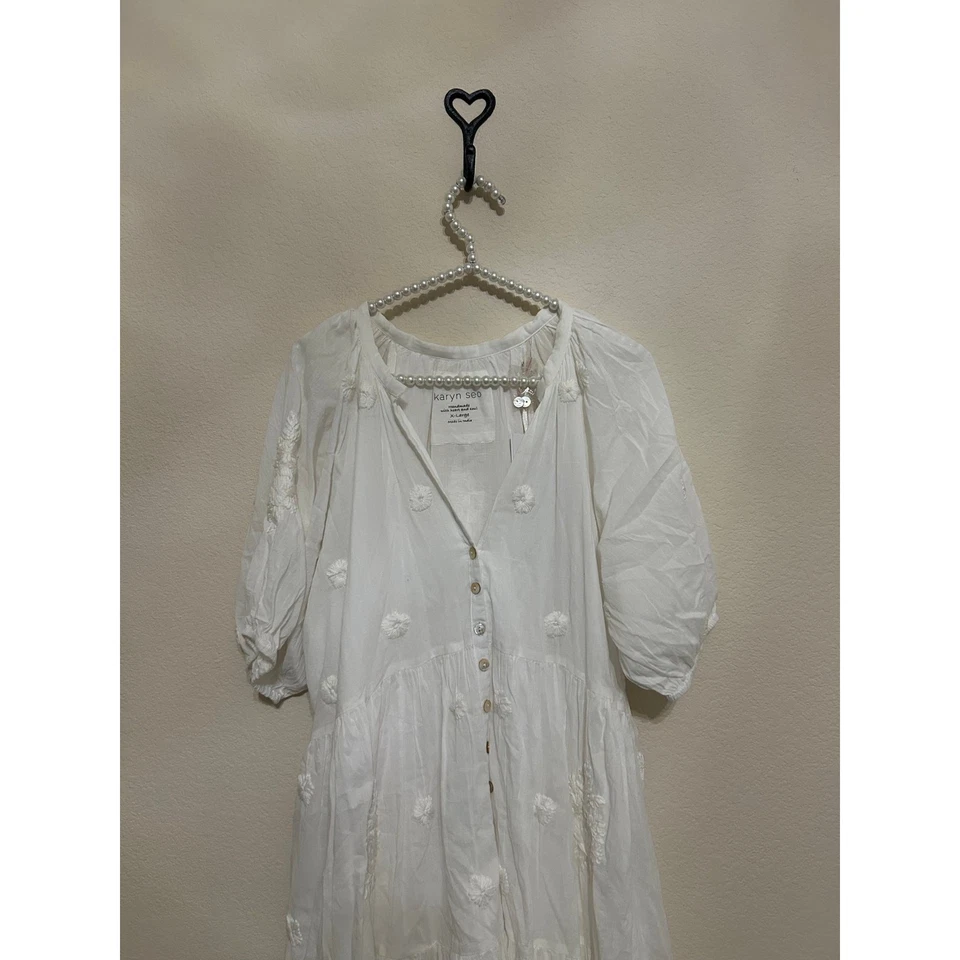 Новый Anthropologie Karyn Seo платье размер XL белый ручной работы богемное коттедж прихоть - Изображение 2 из 4