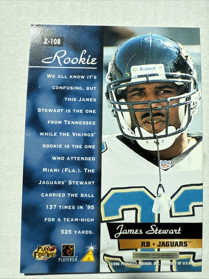 1996 Pinnacle Zenith James Stewart RC #Z-108 Jacksonville Jaguars￼ - Image 2 of 3