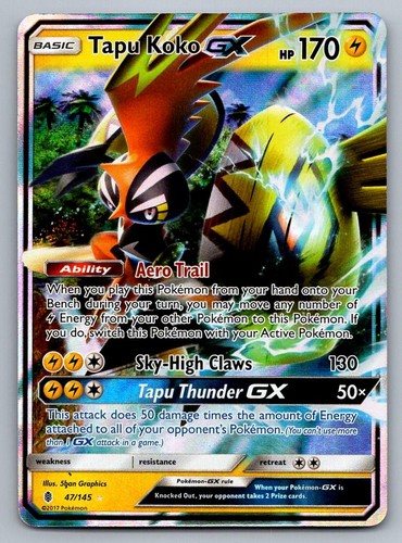 Pokemon Tapu Koko GX HOLO 47/145 Guardians Rising SM02 UR NM