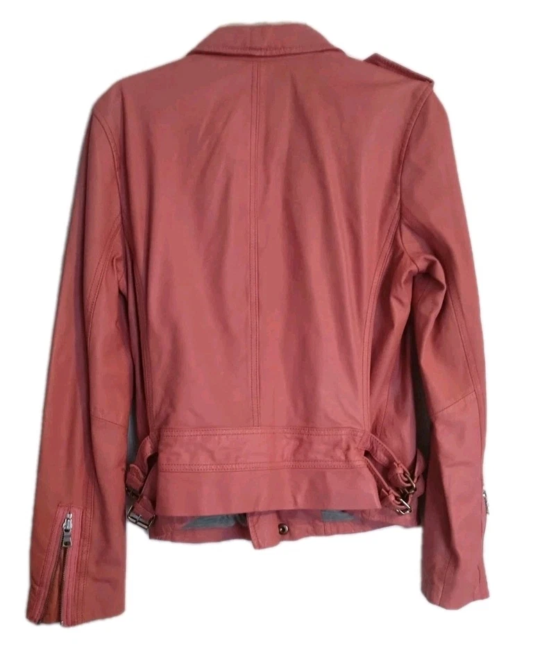 Women's 100% Genuine Lamb Leather Motorcycle Jacket Pink SZ 6 Lyocell Lining NWT - Image 4 of 4