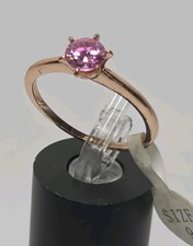 Classic Pink Solitaire CZ Six-Prong Setting Rose Gold Tone Fashion Ring Sz 9