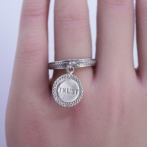 Gr. 7,25, Sterling 925 Silber Handarbeit Ring Anhänger Charm geprägt Trust Diamant - Bild 3 von 8
