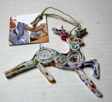 Reindeer Ornament By K  K Table Top, Made of Recycled Magazines, Brand New