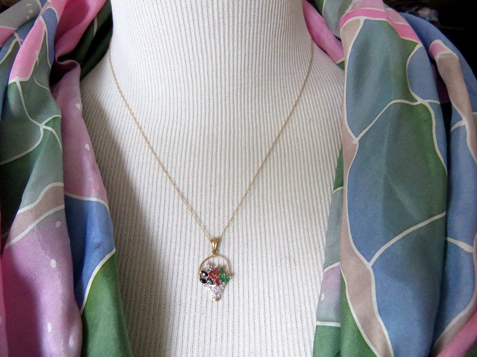 Solid 14k Yellow Gold Ruby Emerald Sapphire Diamo… - image 1