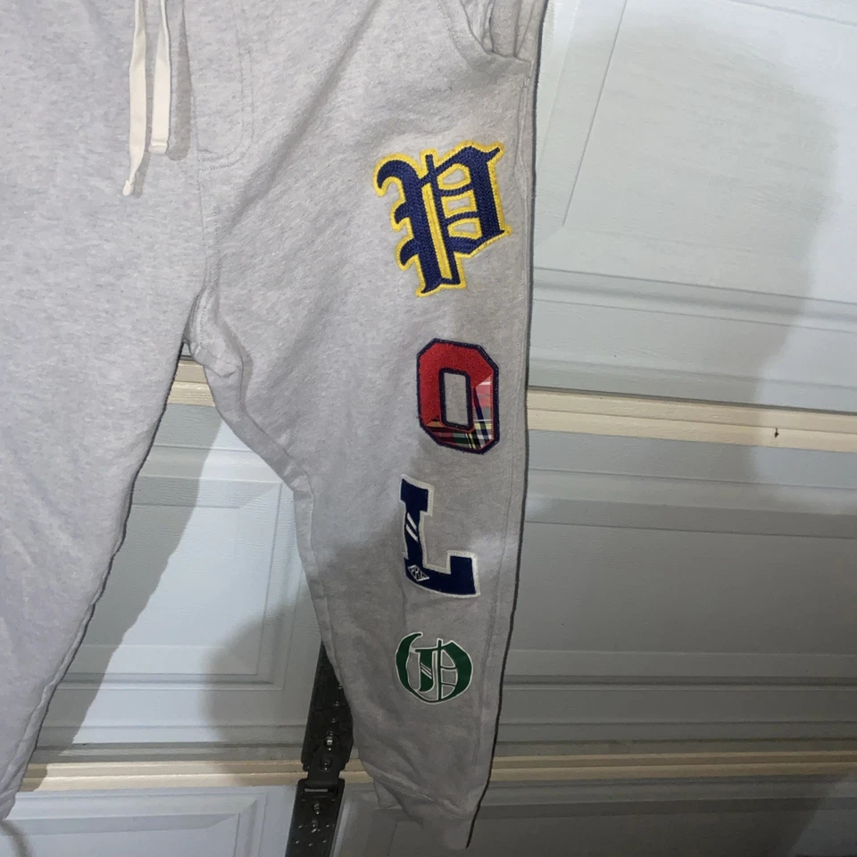 Молодежные тренировочные штаны Polo Ralph Lauren серые нашивки логотип XL 18/20 флисовые спортивные ретро - Изображение 2 из 4