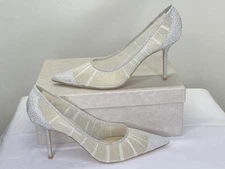 Jimmy Choo Womens Pumps Silver Size 11B Love 85 Glitter Tulle Pointed Toe