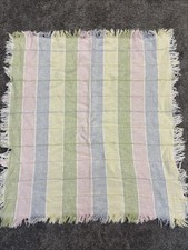 Vintage pastel plaid light weight baby blanket with fringe borders