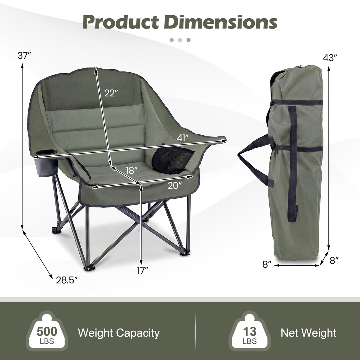 Oversized Camping Chair Folding Upholstered Oxford Chair with Side