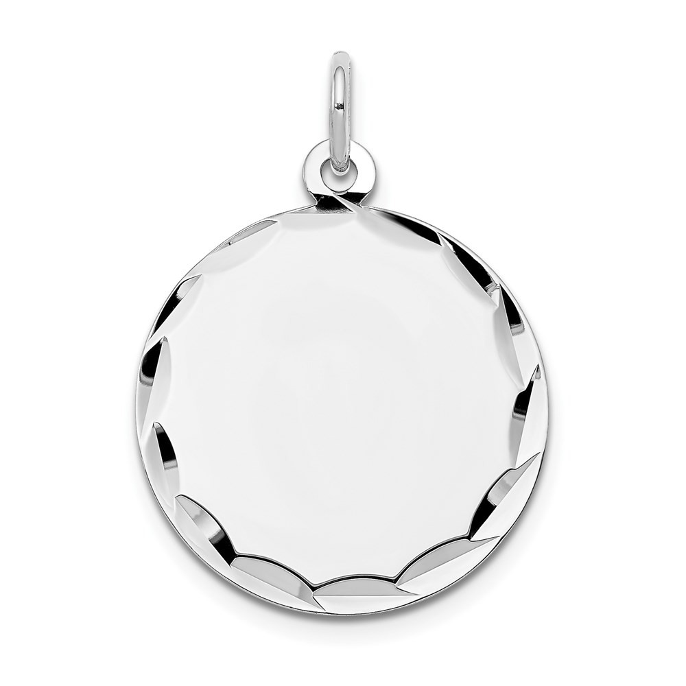 14k White Gold Etched Edge 0.018 Gauge Engraveable Round 19mm Disc Charm Pendant