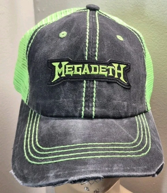 MEGADETH Distressed Hat Black & Neon Green Megadeth Hat