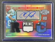 CALVIN JOHNSON 2007 TOPPS TRIPLE THREADS #140 ROOKIE PRIME PATCH AUTO RED 4/10