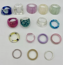 16 Pc Lucite Acrylic Ring Lot Multi Colored Sizes Shapes Styles