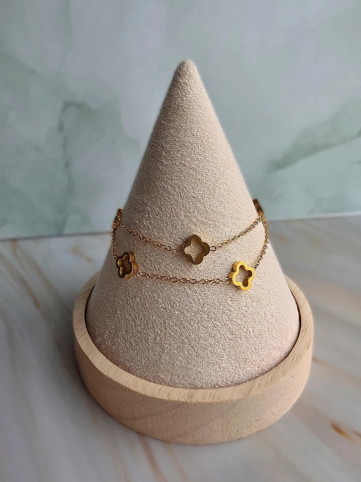 Brazalete tobillo trébol oro 18k sin deslustre impermeable joyería de playa para mujer Foto 3 de 4