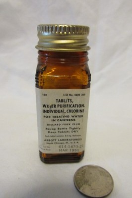 Vintage Abbott Laboratories Water Purification Tablets New Bottle full-RARE 1951