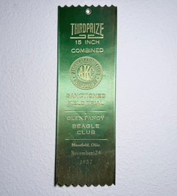 1957 AKC Field Trial Ribbon Olentangy Beagle Club Mansfield Ohio