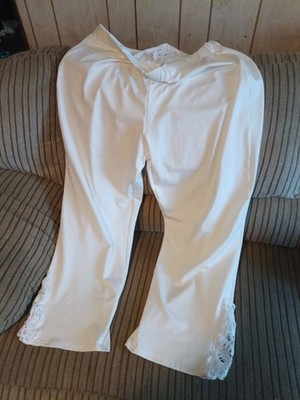  white women's pants featuring lace applique details on the cuffs 4X Plus Size 